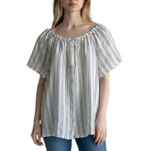 Terzo Millennio linen striped button down A-line top size L excellent condition